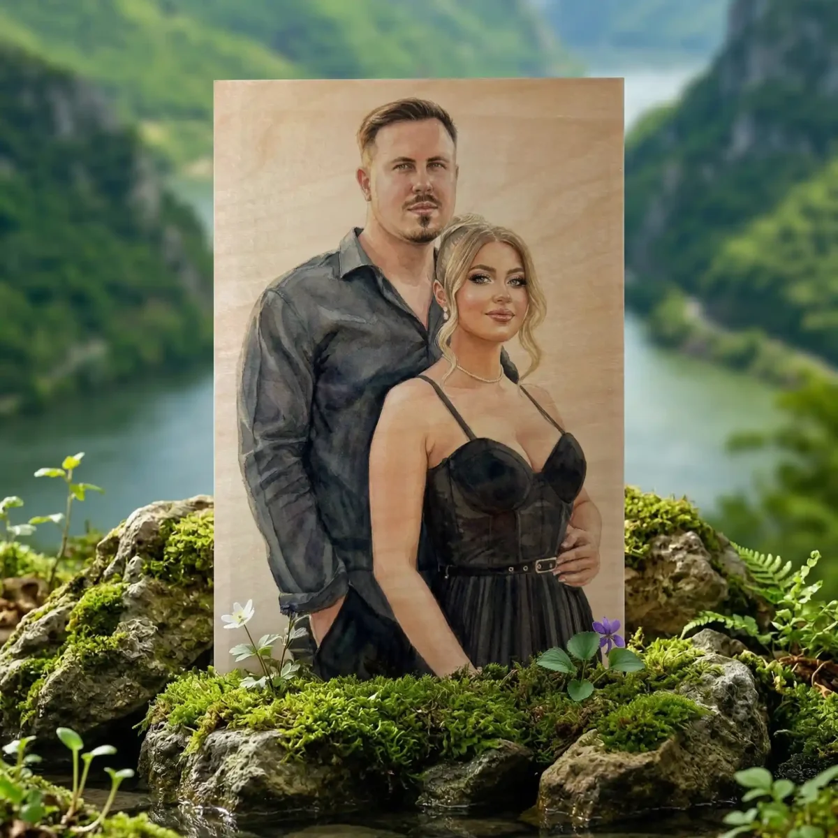 Portret Personalizat Pe Lemn In Culori (20x30cm)
