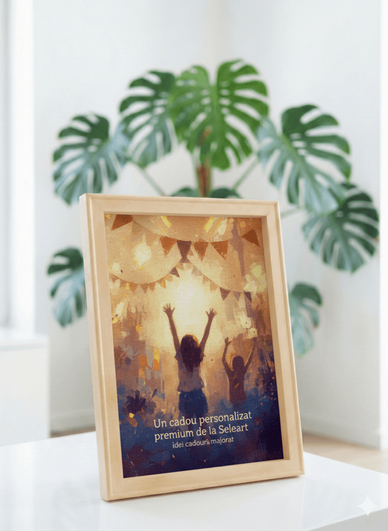Tablou personalizat Seleart: cadou majorat cu siluete festive. Portret artistic la comandă.